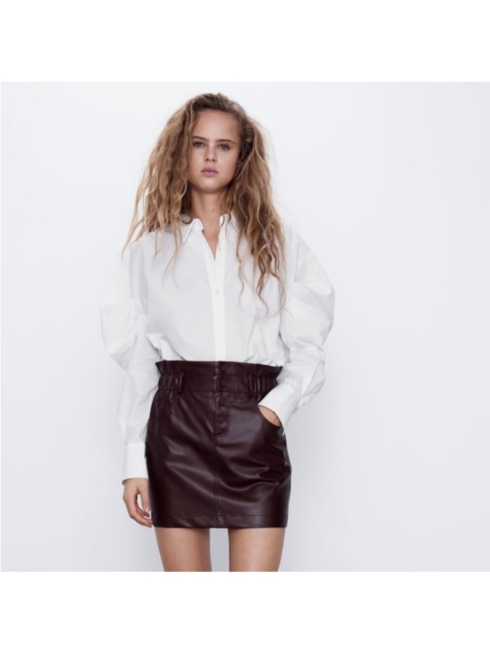 New Zara Faux Leather Skirt in Deep Burgundy